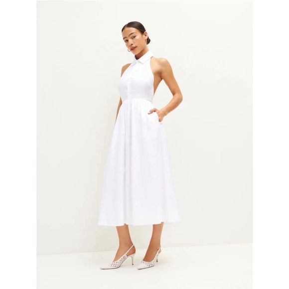 NEW NWT Reformation White Halter Midi Tace Linen Dress